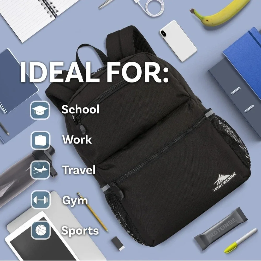 High Sierra Abbreviate‎ Backpack, Laptop Bookbag for Travel One Size Black New